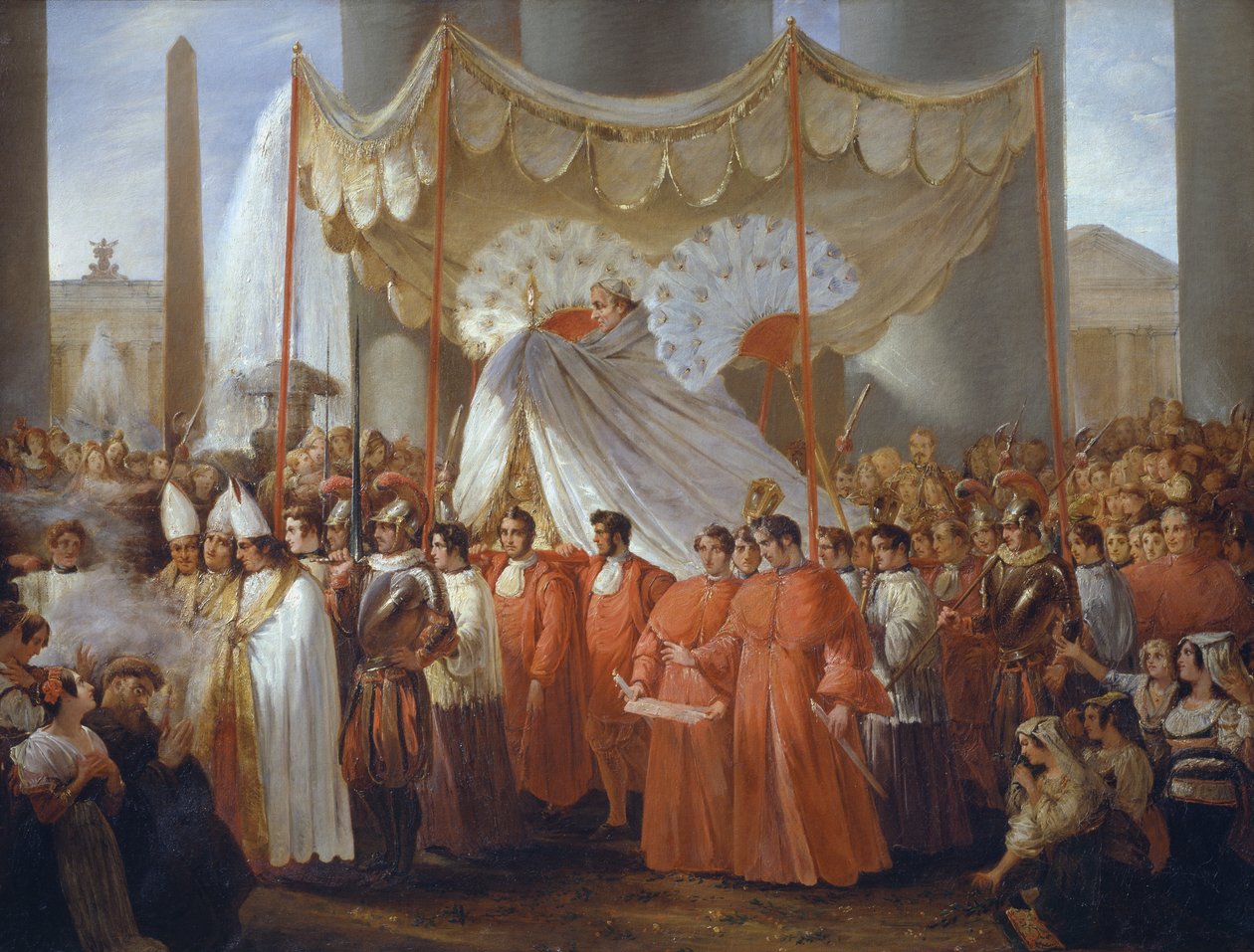 Procesí na Svatopetrském náměstí na svátek Božího těla za pontifikátu Řehoře XVI od Ferdinando Cavalleri