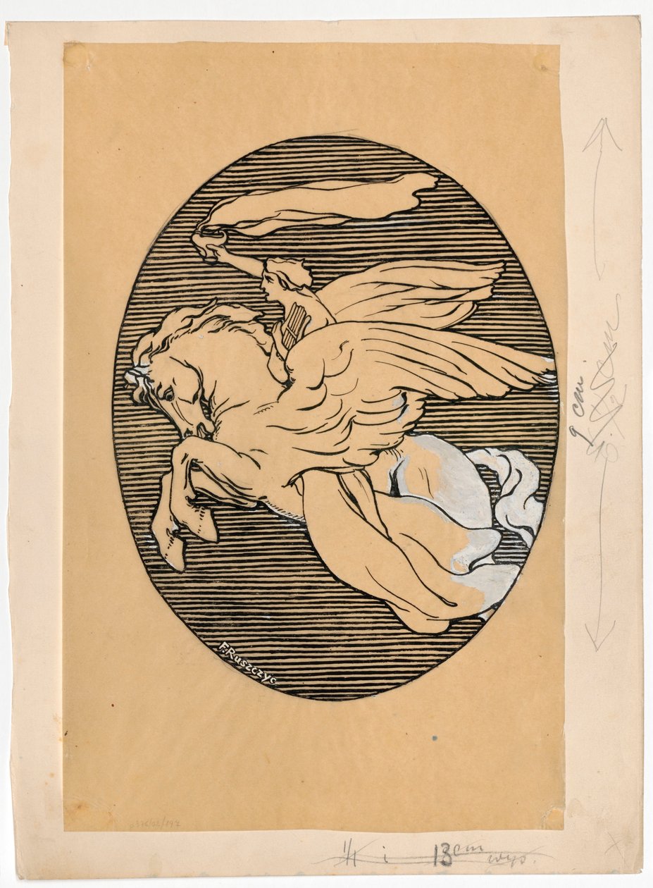 Muse auf Pegasus, Emblem des Theaters "Lutnia" in Wilna od Ferdynand Ruszczyc