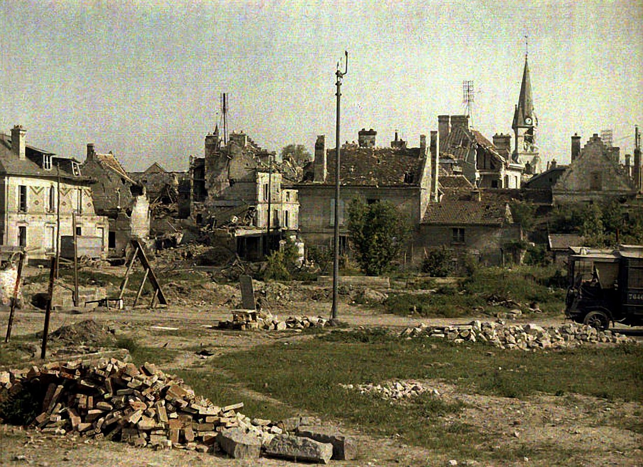 Panorama Saint-Waast, Soissons, Aisne, Francie, 1917 (autochrom) od Fernand Cuville