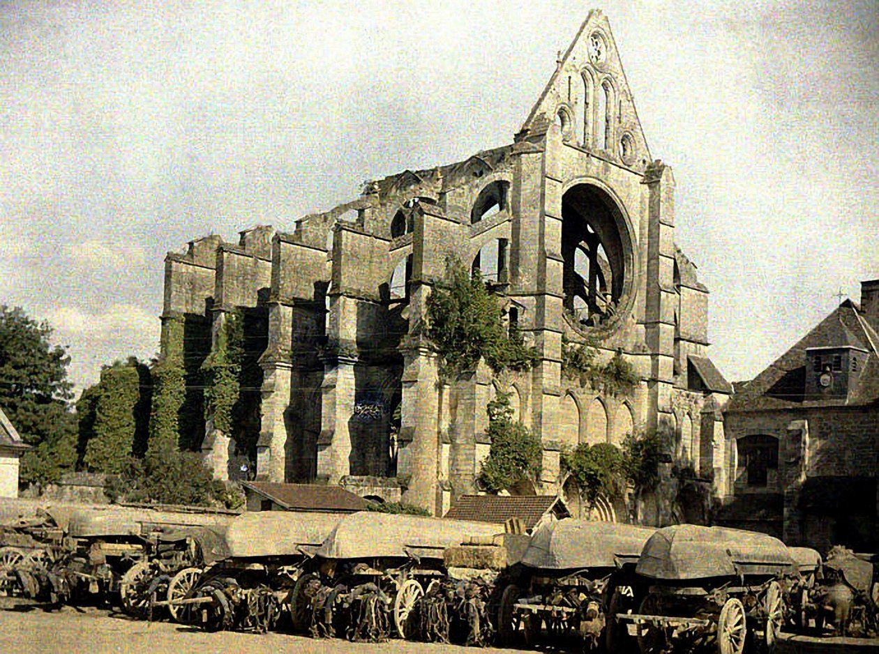 Zničený kostel, Cuffies, Aisne, Francie, 1917 (autochrom) od Fernand Cuville