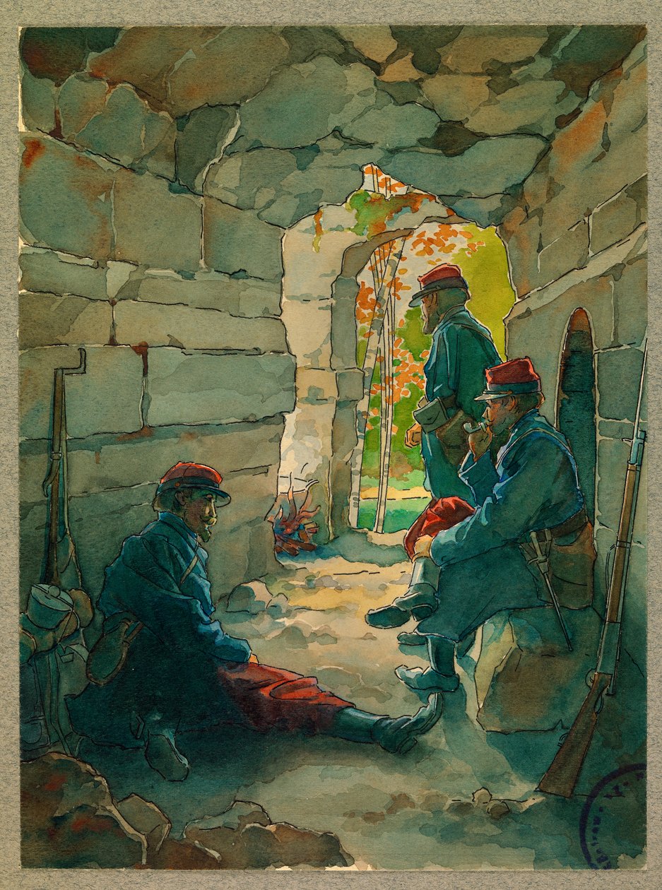 Odpočívající vojáci pěchoty, route de Vailly od Fernand Barbier