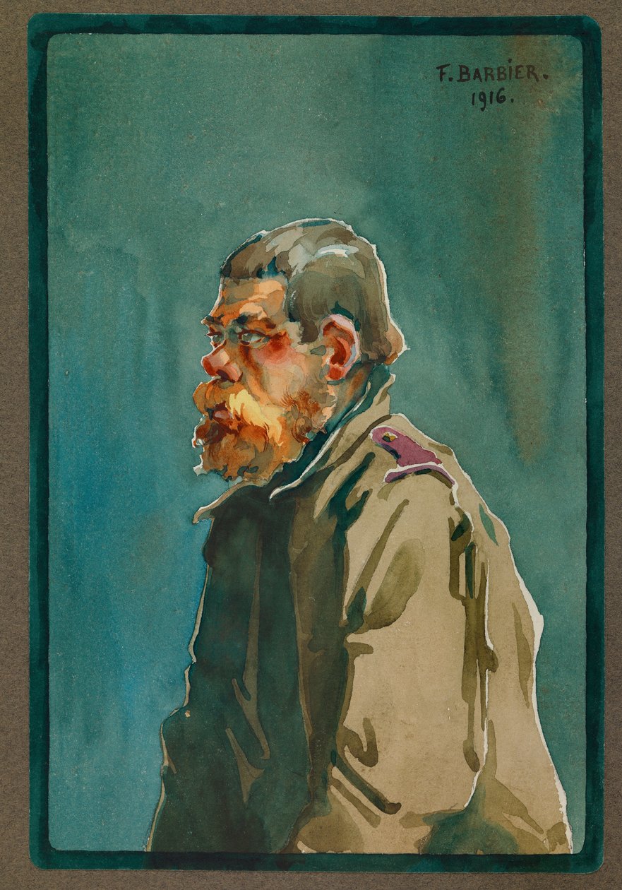 Ruský voják zajatý v roce 1916, Gustrow (akvarel) od Fernand Barbier
