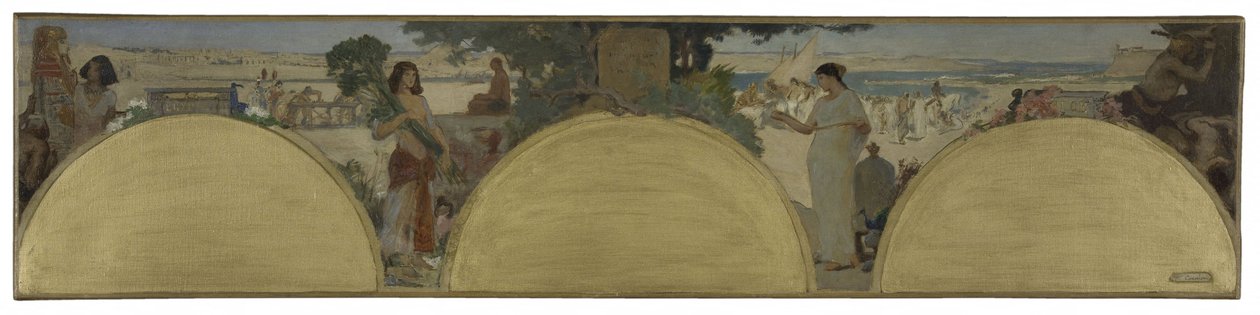 Skica k Hôtel de Ville de Paris: Dějiny písma - starověk, asi 1890 (olej na plátně) od Fernand Cormon