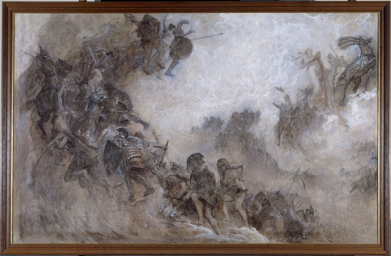 Náčrt stropu paleontologického amfiteátru v Pařížském přírodovědném muzeu: Les Races humaines (Plafond) od Fernand Cormon
