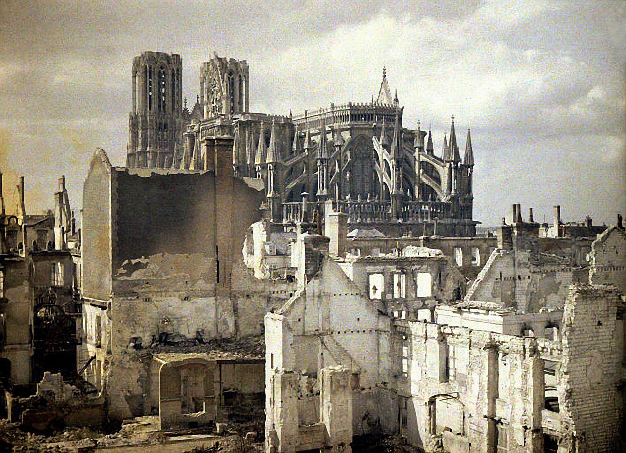 Katedrála Notre-Dame de Reims, Marne, Francie, 1917 (autochrom) od Fernand Cuville
