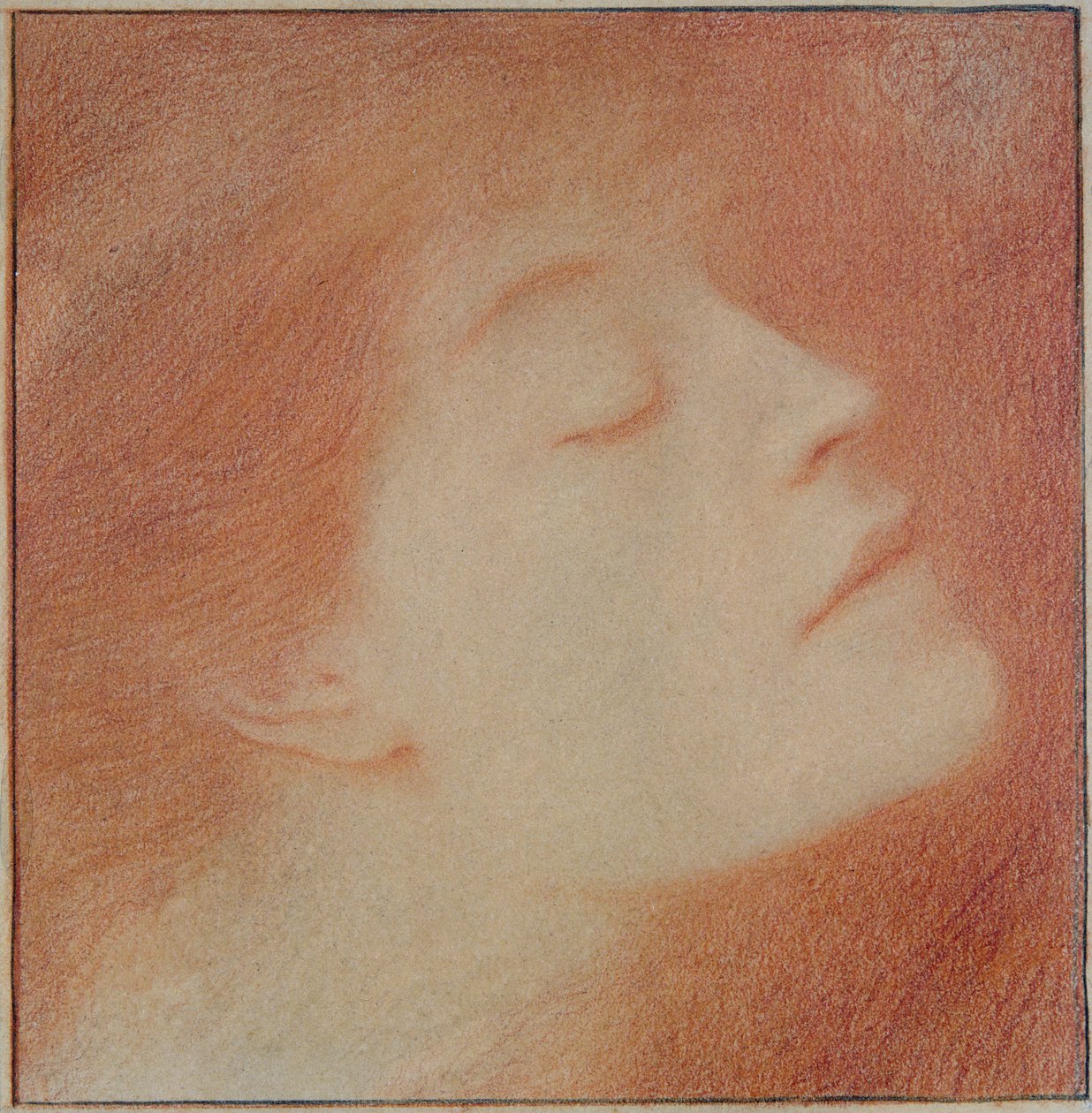 Hlava ženy, 1892 (křída na papíře) od Fernand Khnopff