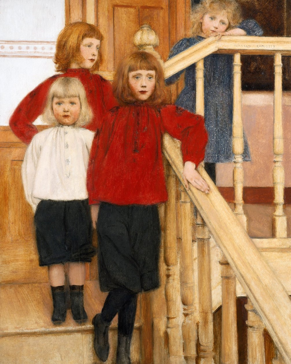 ""Děti pana Neve"" Čtyři děti na schodišti Obraz Fernanda Khnopffa (1858-1921) 1893 Soukromá sbírka od Fernand Khnopff
