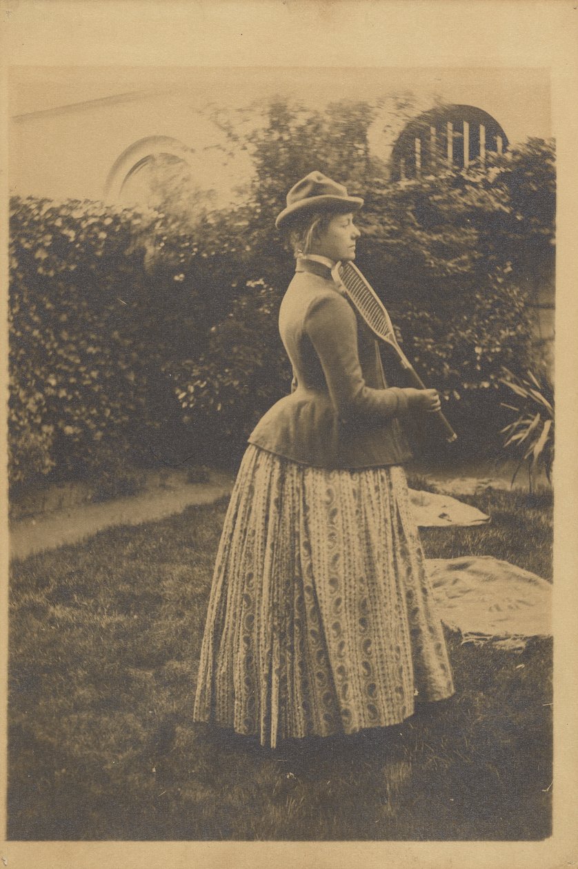 Žena s tenisovou raketou, Studie pro "Memories, cca 1889 (želatinový stříbrný tisk) od Fernand Khnopff