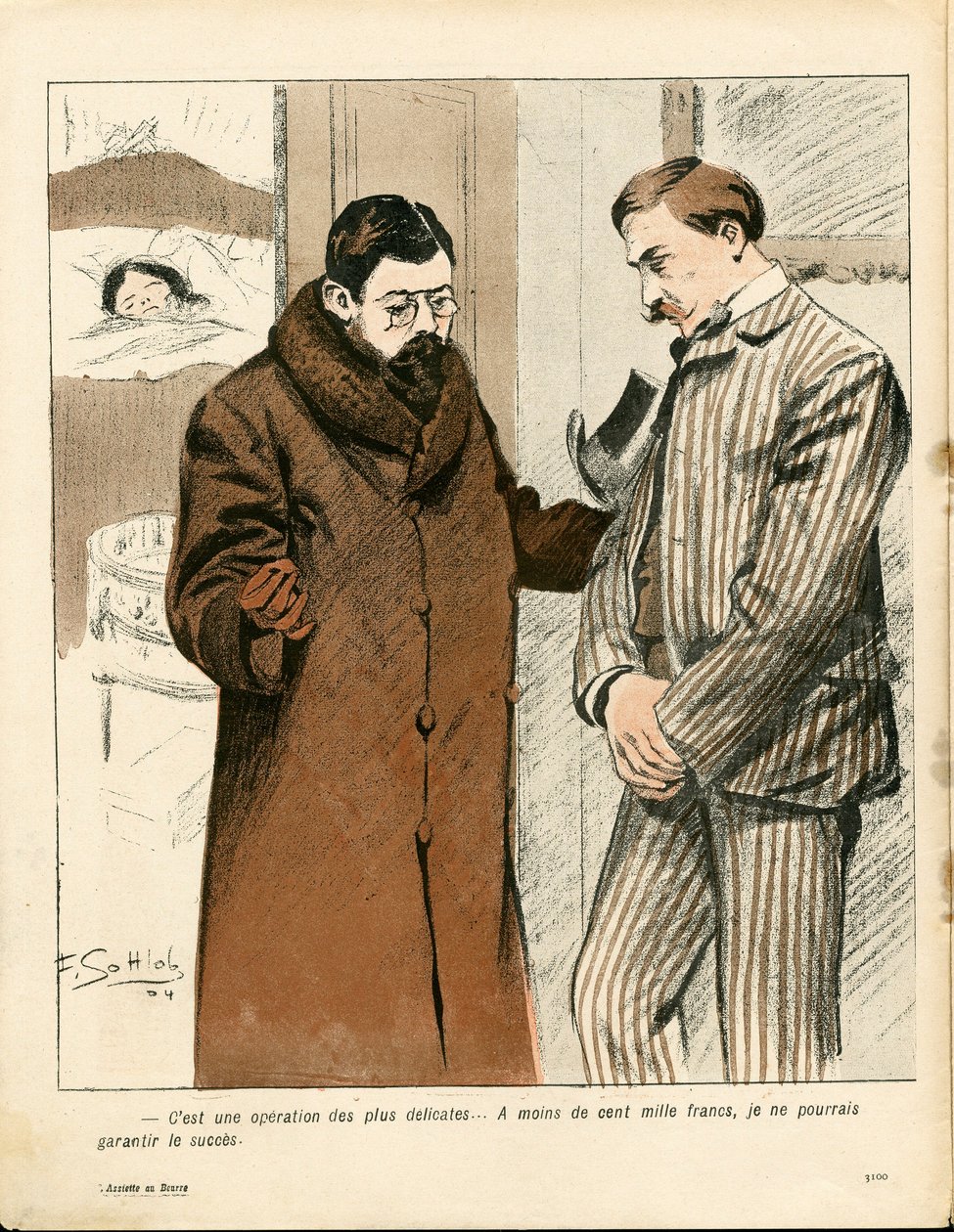 Máslový talíř“, číslo 187, satirický v barvách od Fernand Louis Gottlob