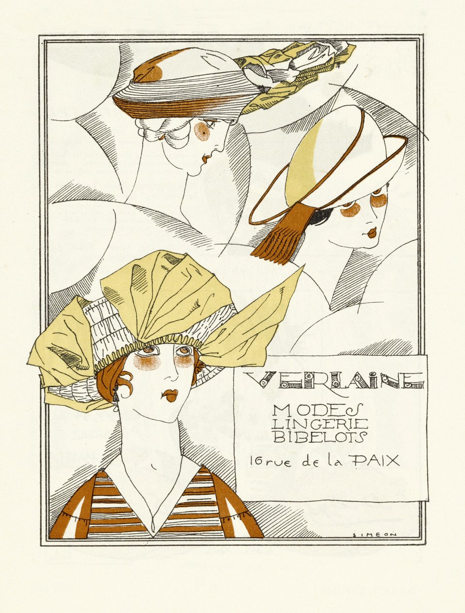 Reklama pro Verlaine, Modes, Spodní prádlo, Bibelots, hospoda. 1914 (tisk šablony) od Fernand Siméon