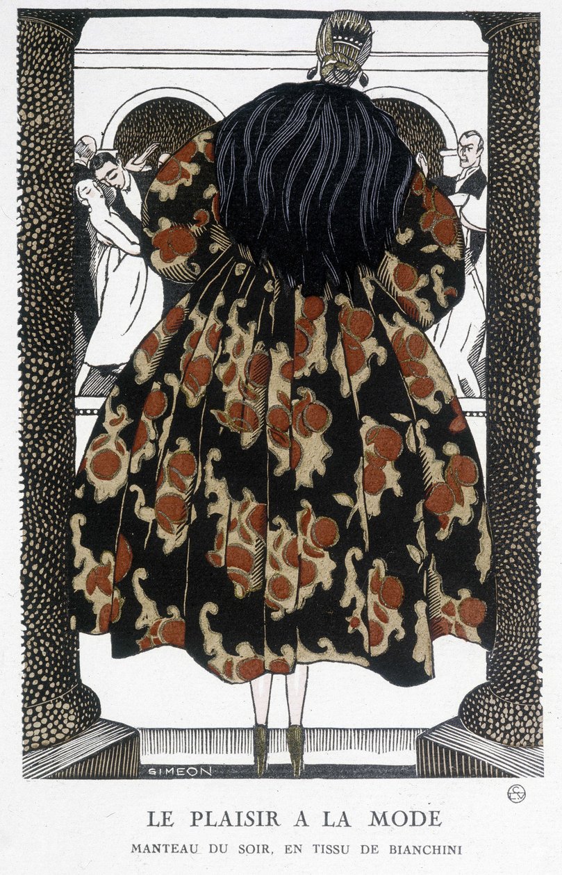 Bianchiniho večerní kabát – ilustrace Fernand Simeon (1884-1928), v „Gazette du bon ton““ od Fernand Siméon