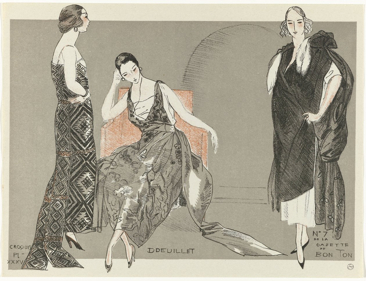 Gazette du Bon Ton, 1920 - č. 7, Croquis Pl. XXXV: Doeuillet (název na objektu) od Fernand Siméon