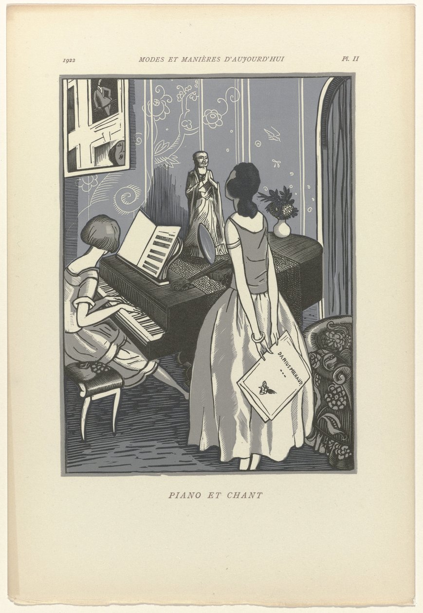 Móda a způsoby dneška, 1922, Pl. 2: Klavír a zpěv od Fernand Siméon