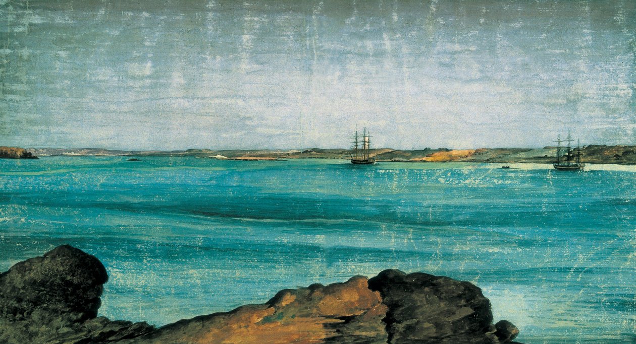 Port Desired, detail. Město a rybářský přístav Patagonie, v provincii Santa Cruz, Argentina. Kresba Fernando Brambila (1763-1832) Madrid. Námořní muzeum. od Fernando Brambila