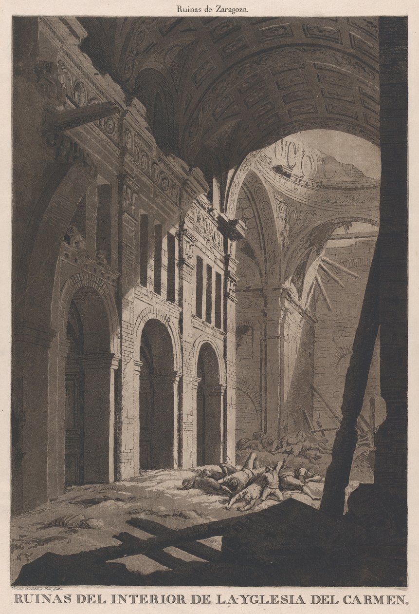 Pohled na ruiny interiéru kostela Nuestra Senora del Carmen v Saragos..., 1808-14 od Fernando Brambila