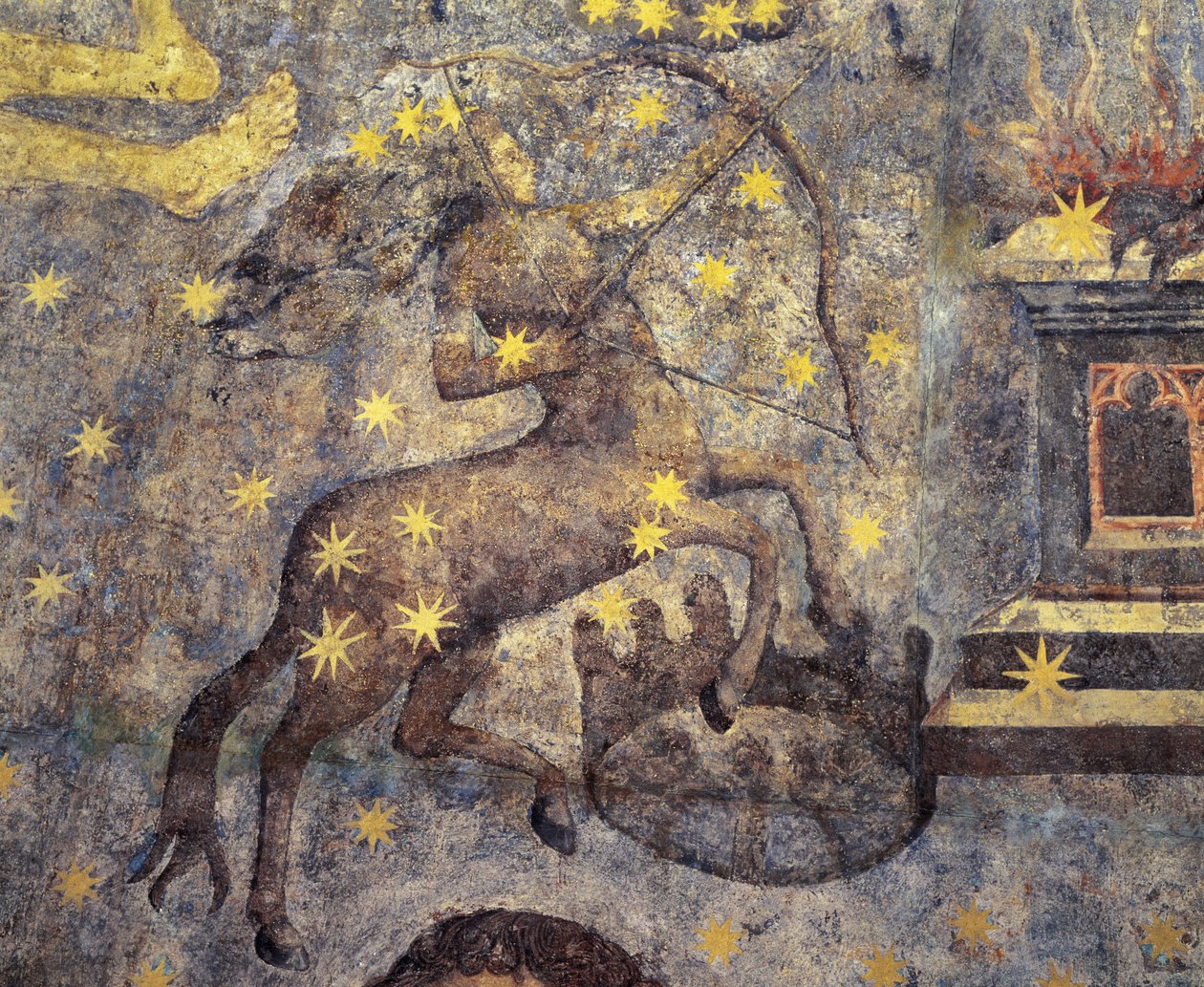 Gotické období. Dome of the Zodiac (1485) od Fernanda Gallega (1440-1507). XV století. Nástěnné malby. Zdobí knihovnu univerzity v Salamance, Kastilie, Španělsko. Představuje znamení zvěrokruhu. Kentaur. Symbol souhvězdí. od Fernando Gallego