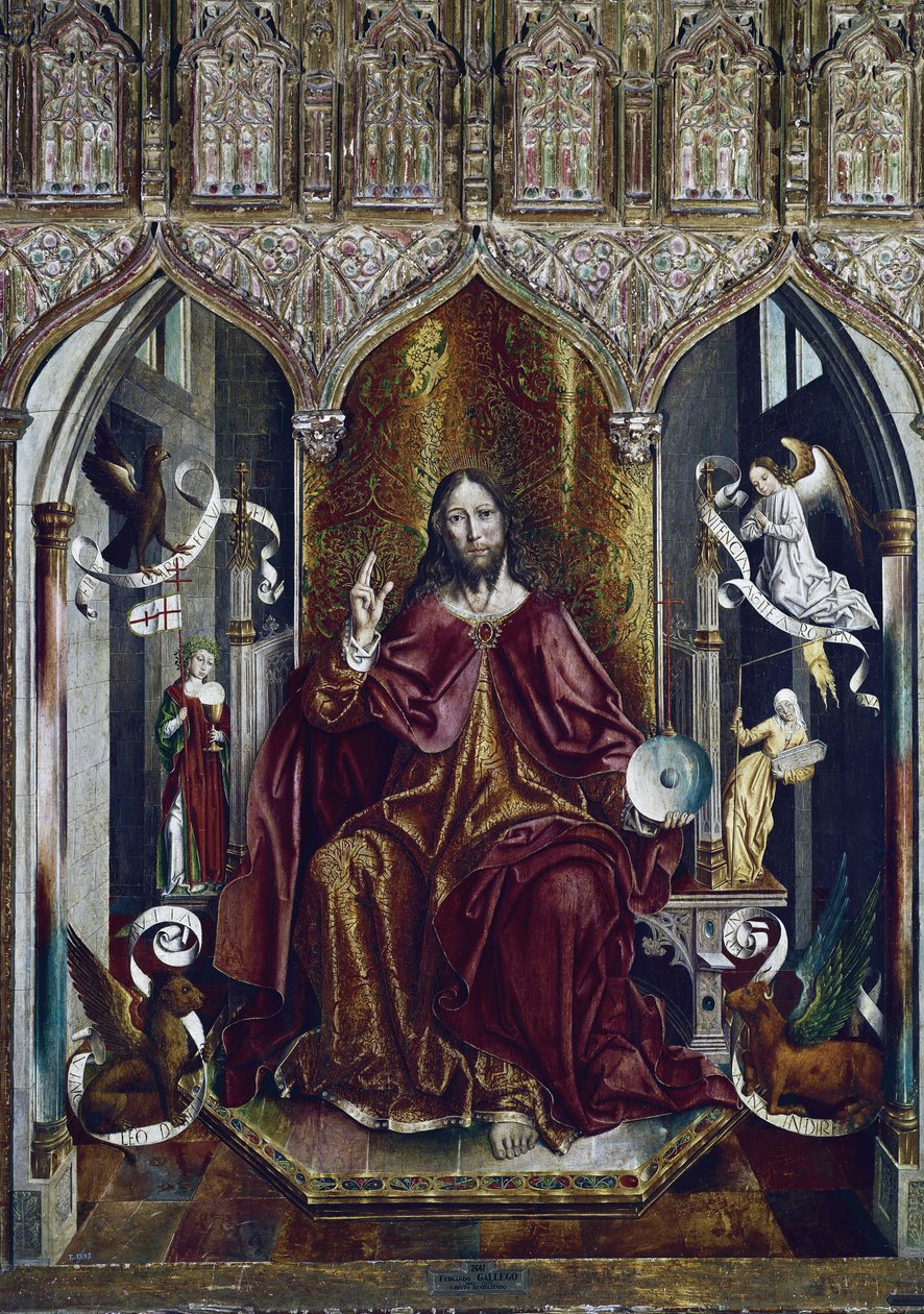 The Blessing Christ (smíšená metoda na panelu, cca 1494-1496) od Fernando Gallego