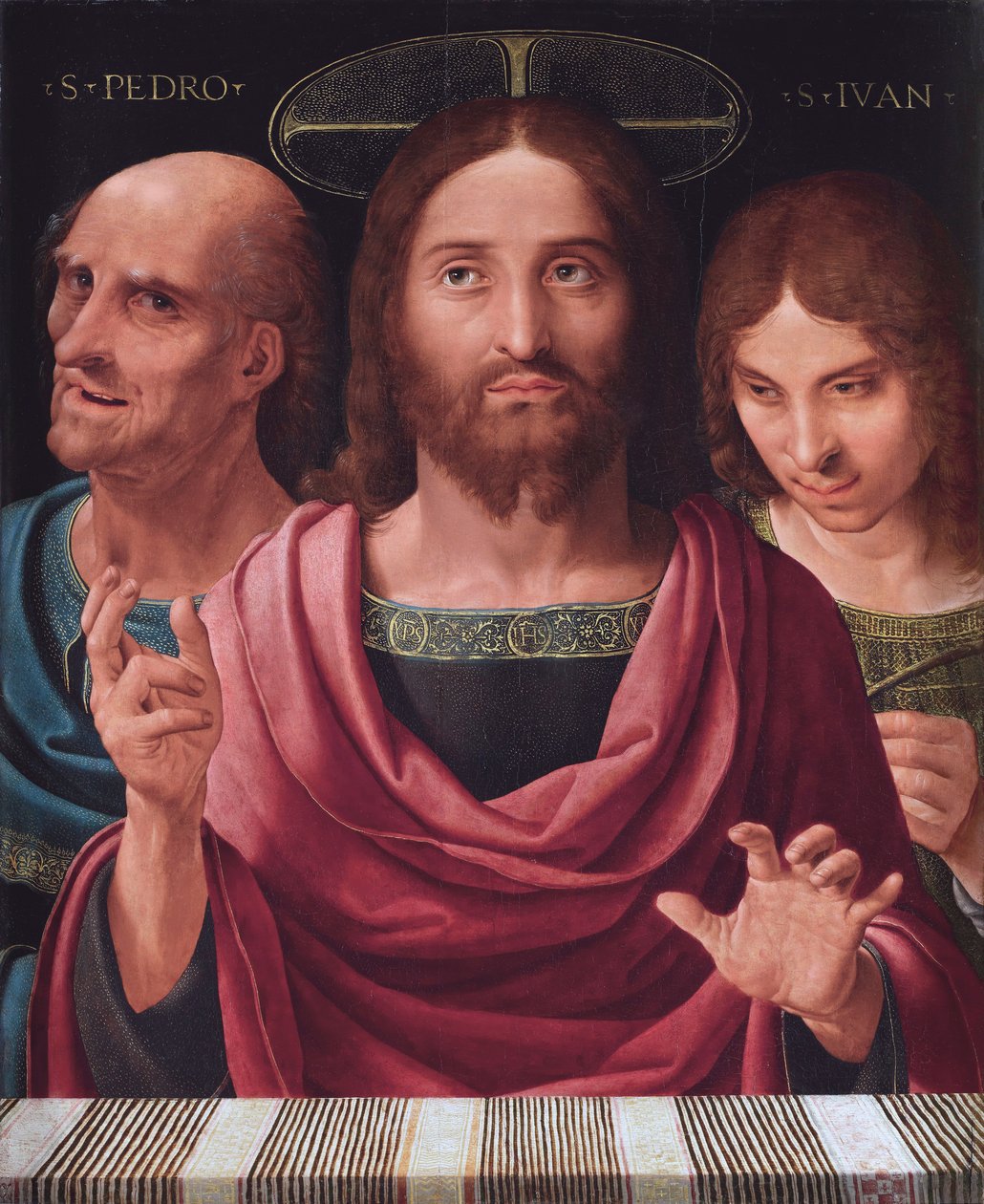 Salvator Mundi mezi svatými Petrem a Janem, kolem roku 1507 (olej na dřevě) od Fernando Yanez de Almedina