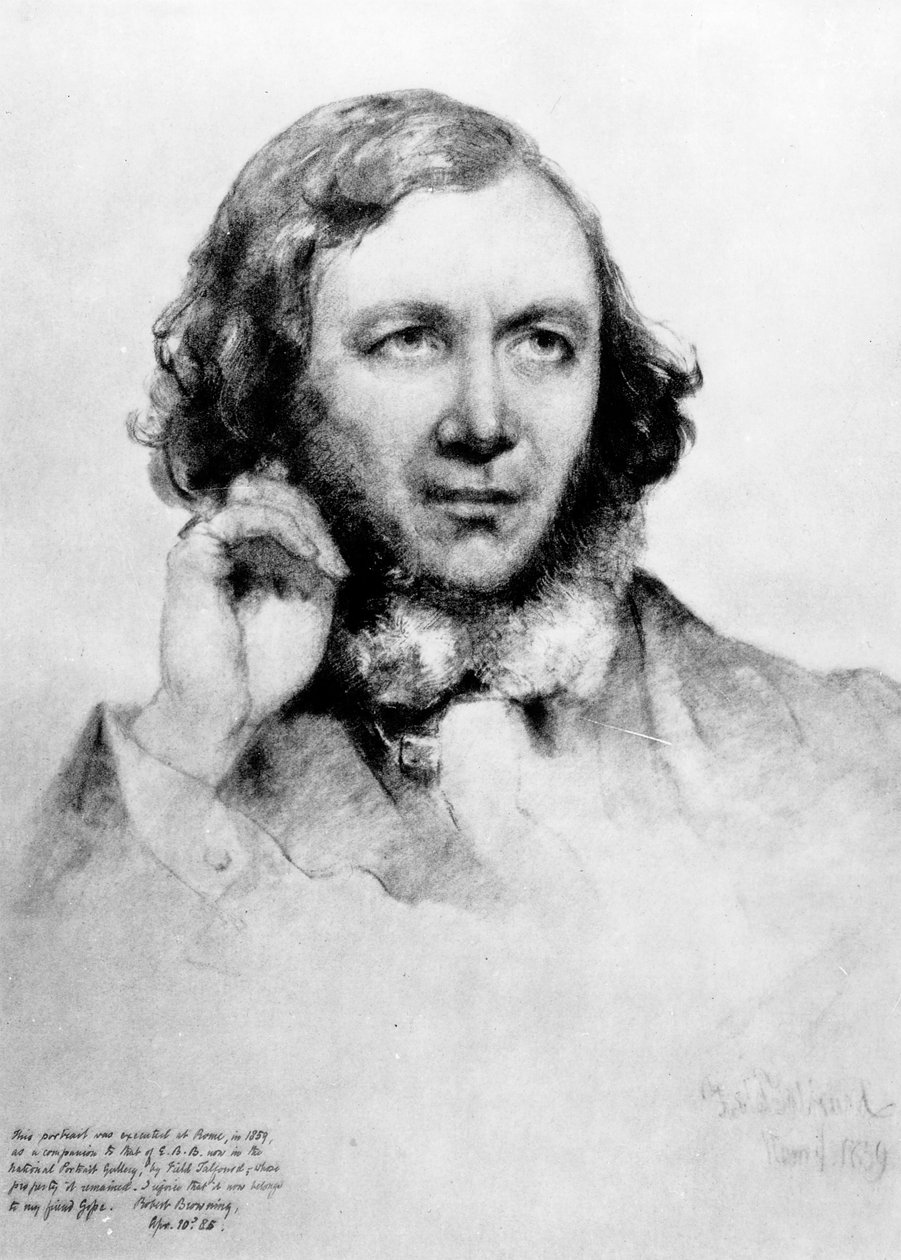Portrét Roberta Browninga (1812-89) 1859 (černá křída na papíře) od Field Talfourd