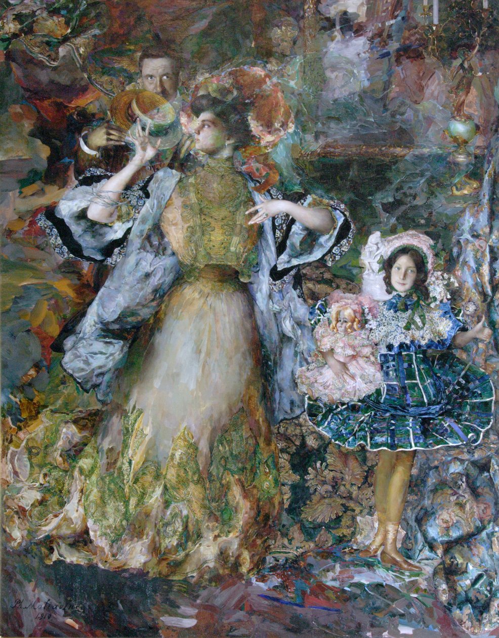 Autoportrét s manželkou a dcerou, 1910 od Filipp Andreyevich Malyavin