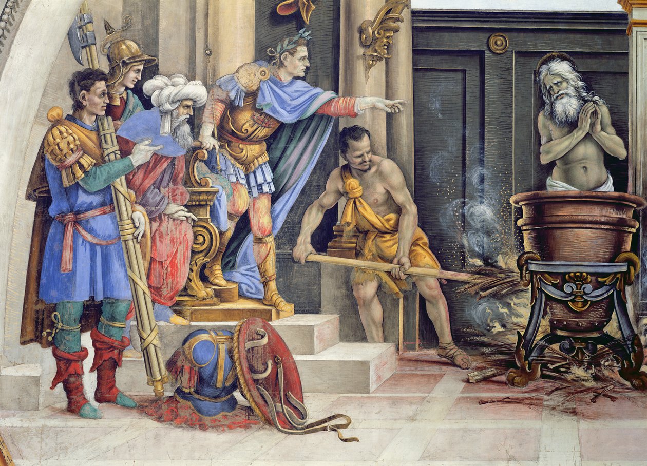Severní stěna kaple Strozzi, Umučení sv. Jana Evangelisty, kolem 1457-1502 detail 208295 od Filippino Lippi