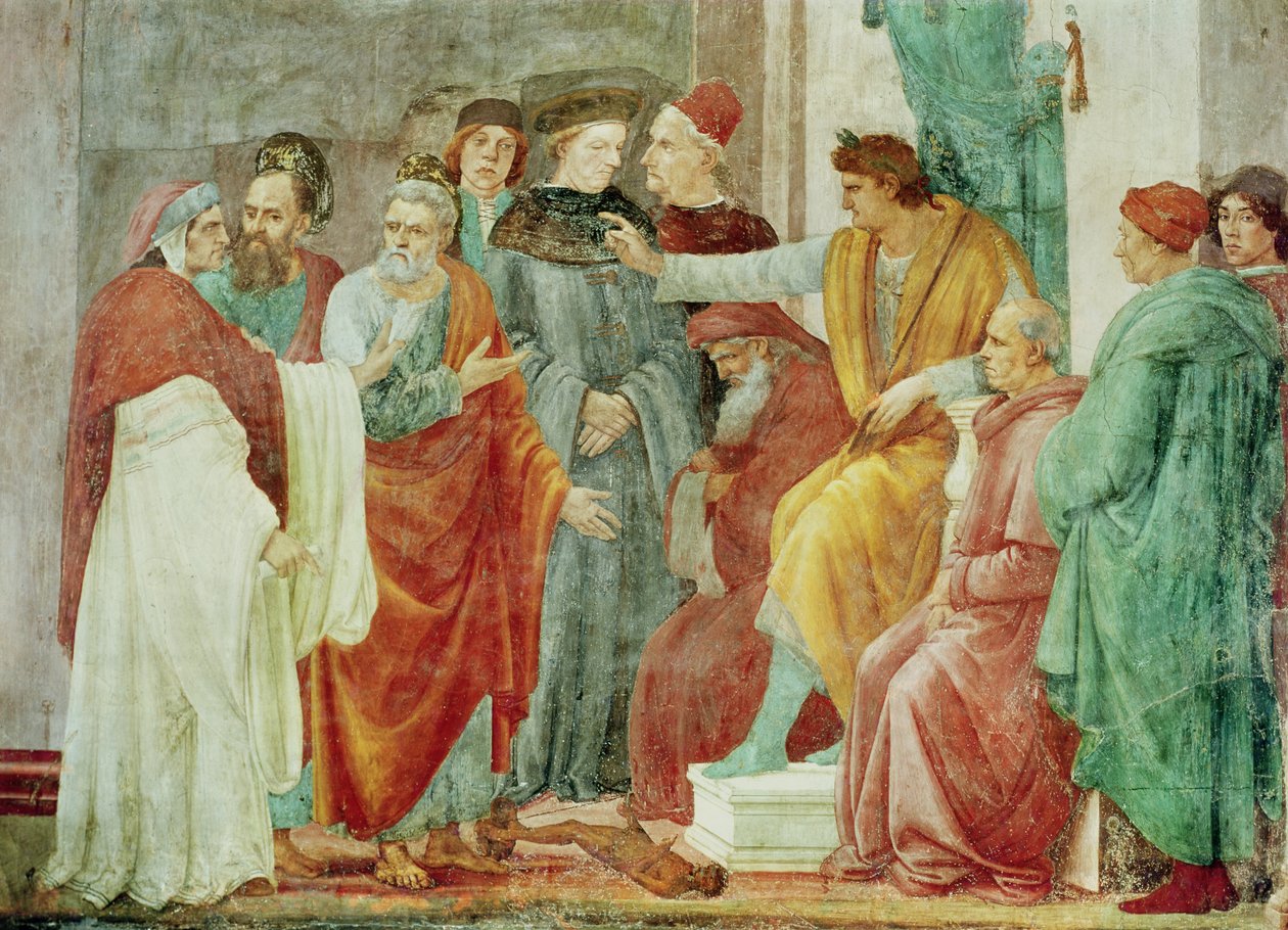 Spor se Šimonem Mágem (Nero na trůně), spodní patro stěny vpravo od oltáře, asi 1484-85 od Filippino Lippi