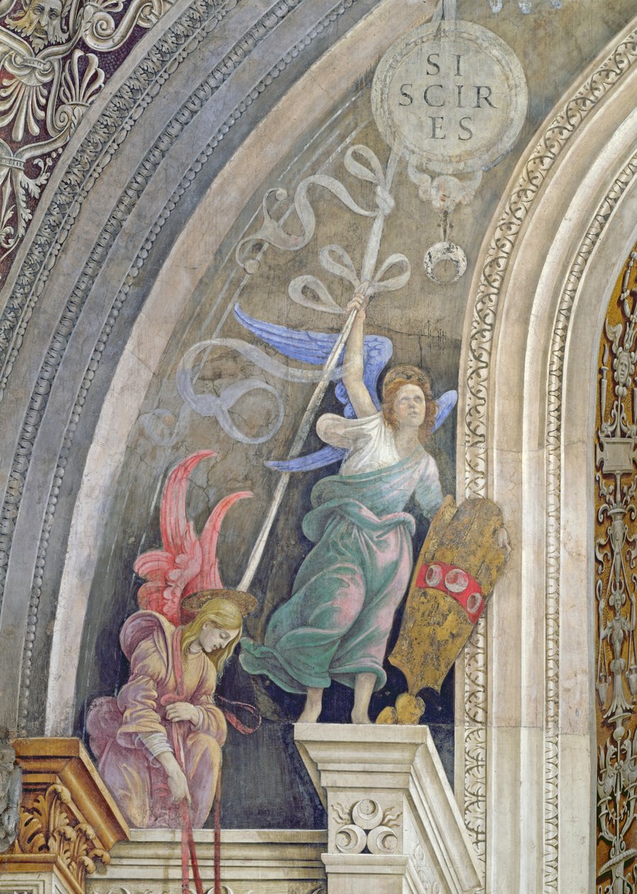 Dva andělé, detail z levé strany východní stěny v kapli Strozzi, kolem 1457-1502 od Filippino Lippi