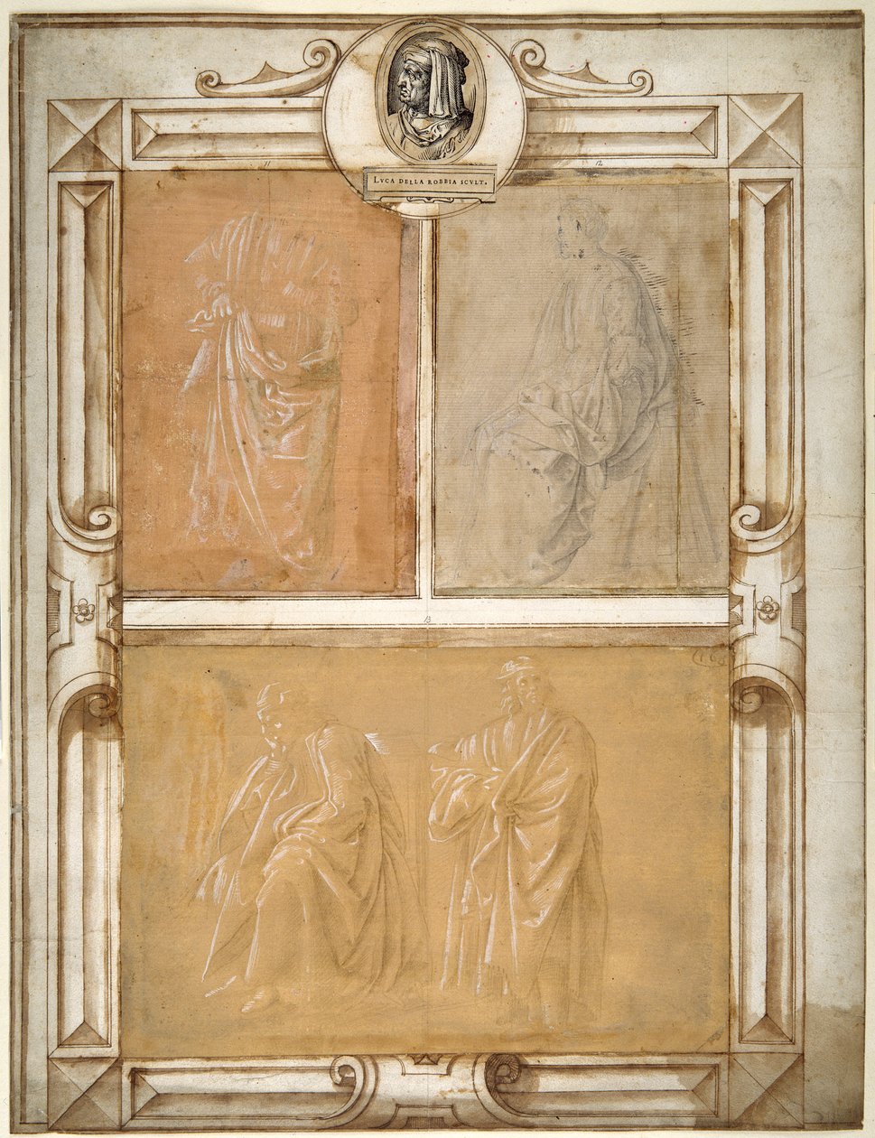 Studie přehozených postav (stříbrný bod zvýrazněný bílou barvou těla na připraveném papíře) od Filippino (follower of) Lippi