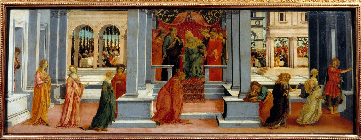 Ester zvolená králem Assuerem Esther, sestřenice a adoptivní dcera Judeena Mardochee (nebo Mordekhai nebo Mordechai) je vybrána králem Assuerus (Xerxes I.) jako královna Persie kvůli její kráse v Susa. Obraz od Filipínce Lippiho (1457-1504) 1480 Ne. 0,47 od Filippino Lippi