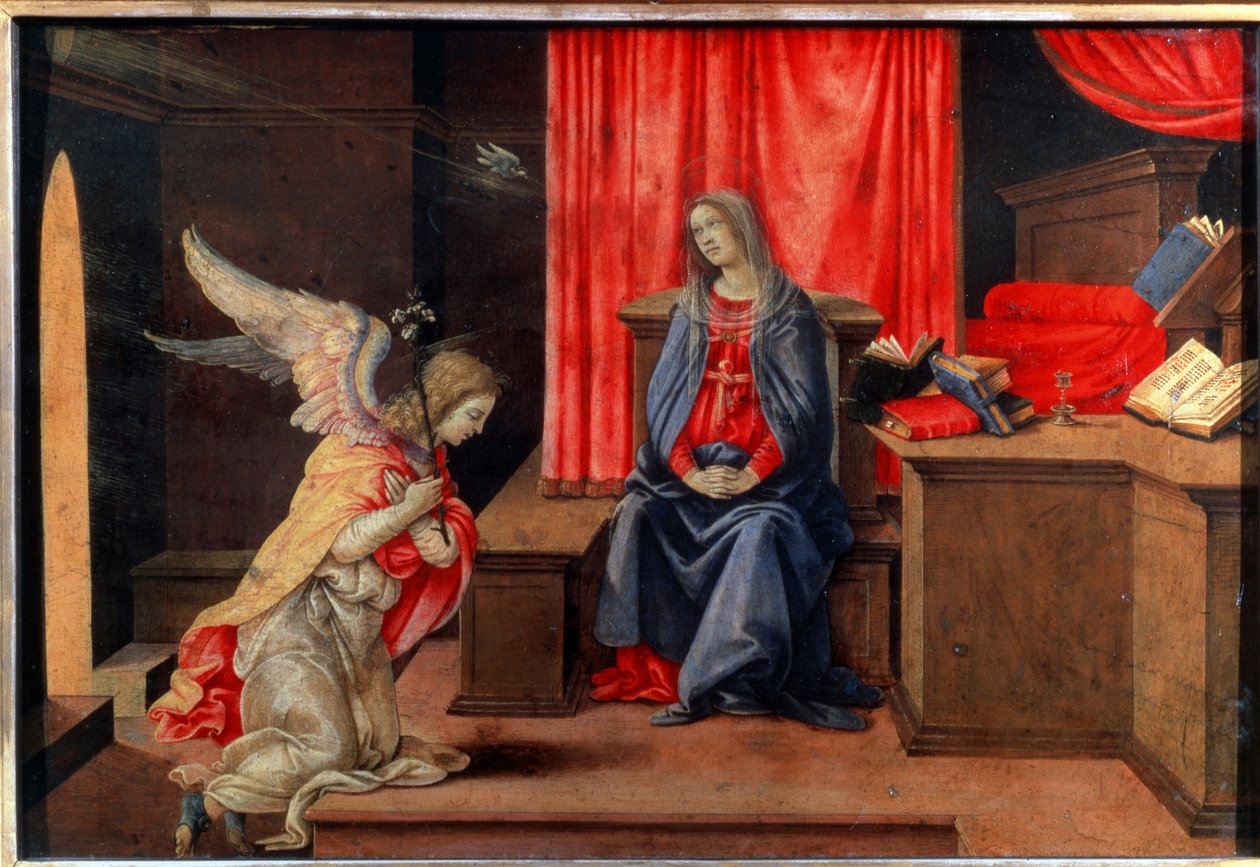 Zvěstování. Malování z Filippino Lippi (1457-1504), kolem roku 1490. Tempera na dřevě. Florentské renesanční umění. Muzeum Ermitáž, Petrohrad. od Filippino Lippi