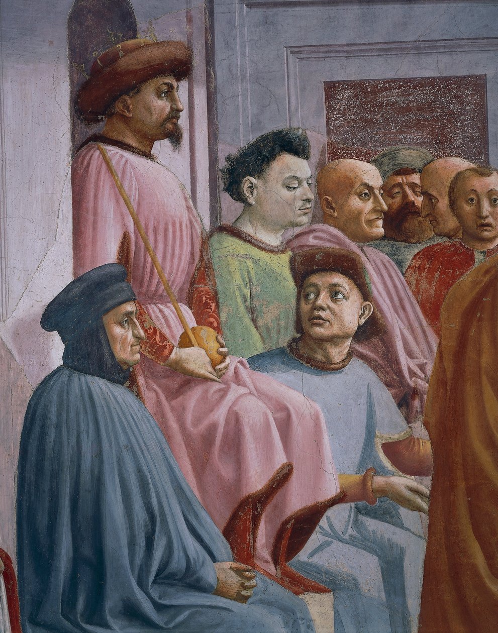 Theophilův zázrak, detail ze Vzkříšení Theophilova syna, Tommaso Masaccio, freska od Filippino Lippi