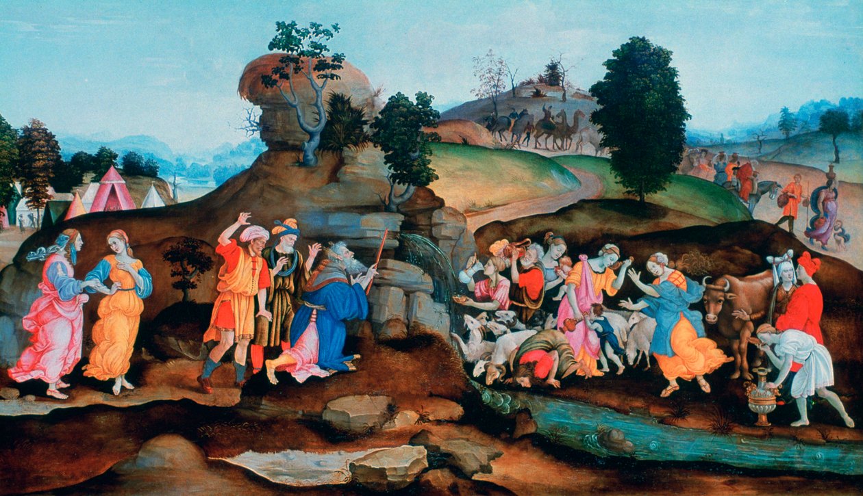 Mojžíš vynáší vodu ze skály, c1500 od Filippino Lippi