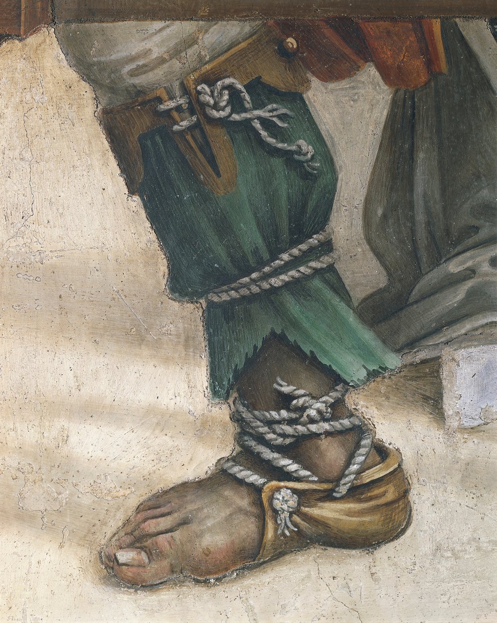 Saint John Evangelist Resuscitating Drusiana od Filippino Lippi, detail obuvi, freska od Filippino Lippi