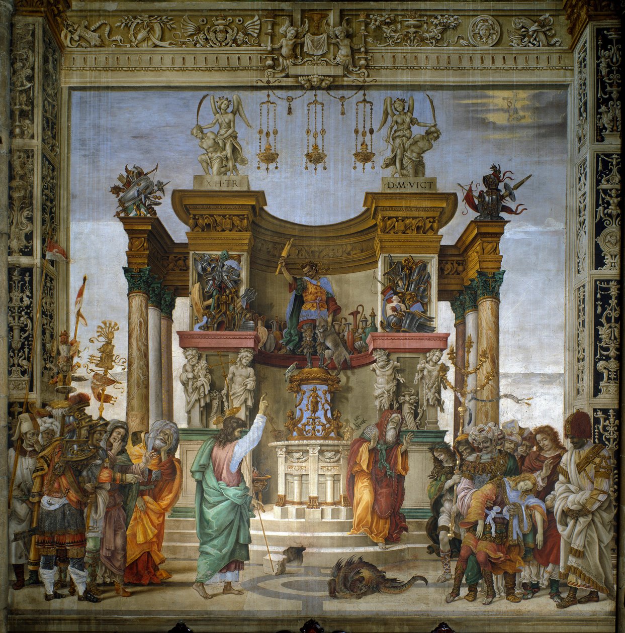 Svatý Filip vymítá draka z chrámu Hierapolis Freska od Filipínce Lippiho (1457-1504) 1487-1502 Kaple Strozzi, Santa Maria Novella, Florencie - Svatý Filip vyhání draka z chrámu Hieropolis, od Filipínce Lippiho (1457-1504) . Freska od Filippino Lippi