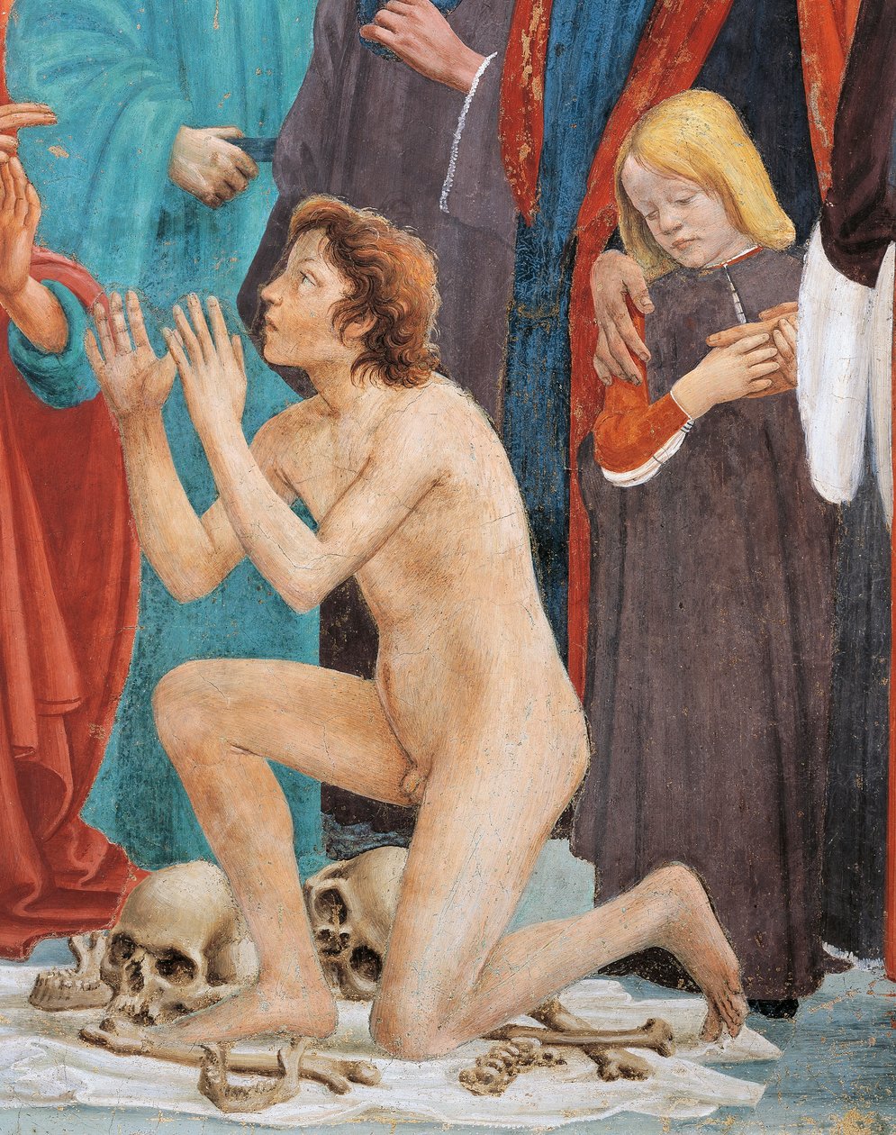 Theophilův syn, detail z The Raising of the Theophilus Syn, Tommaso Masaccio, freska od Filippino Lippi