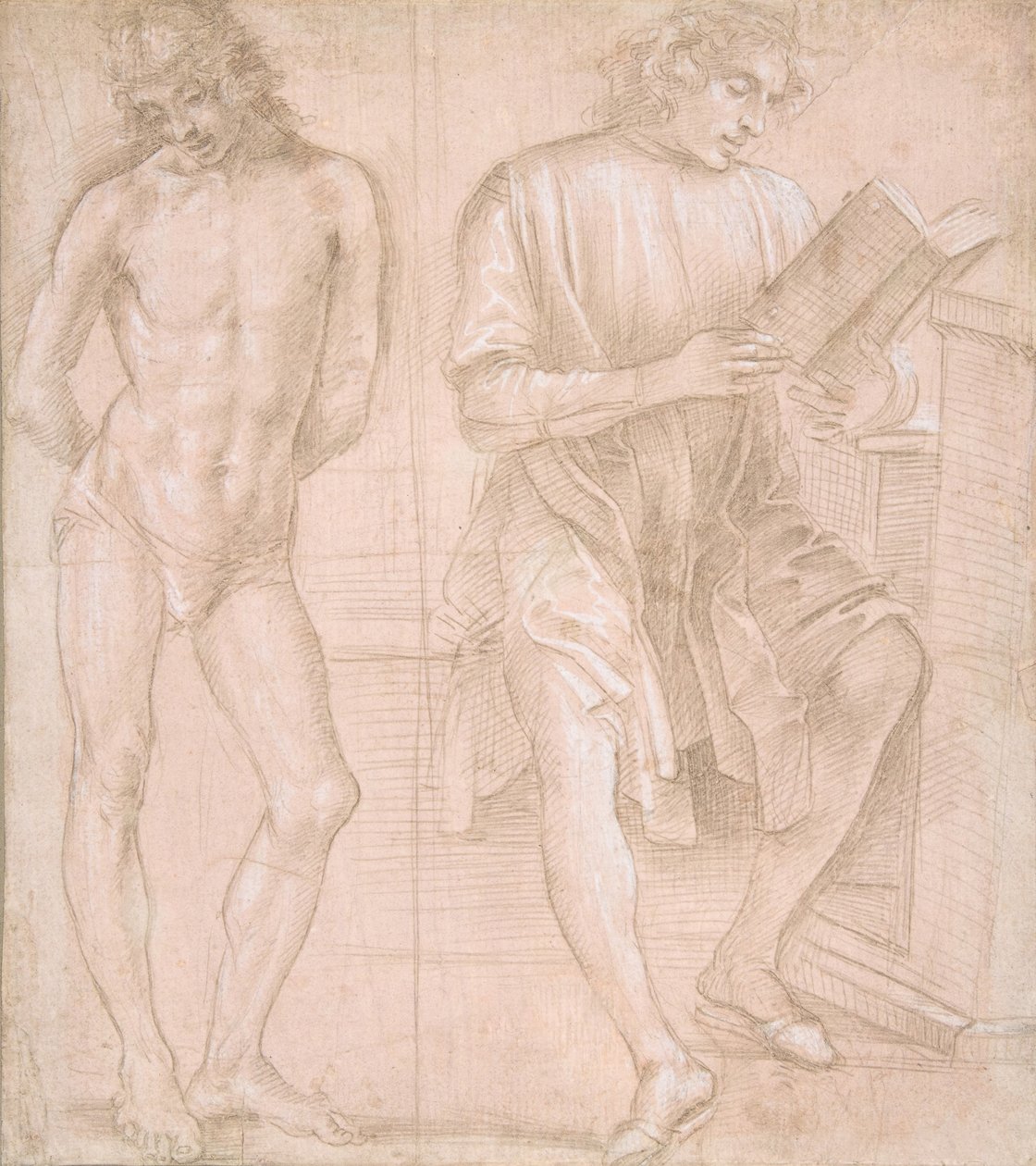Stojící mládež s rukama za zády a sedící mládež čtoucí recto..., 145758-1504. od Filippino Lippi