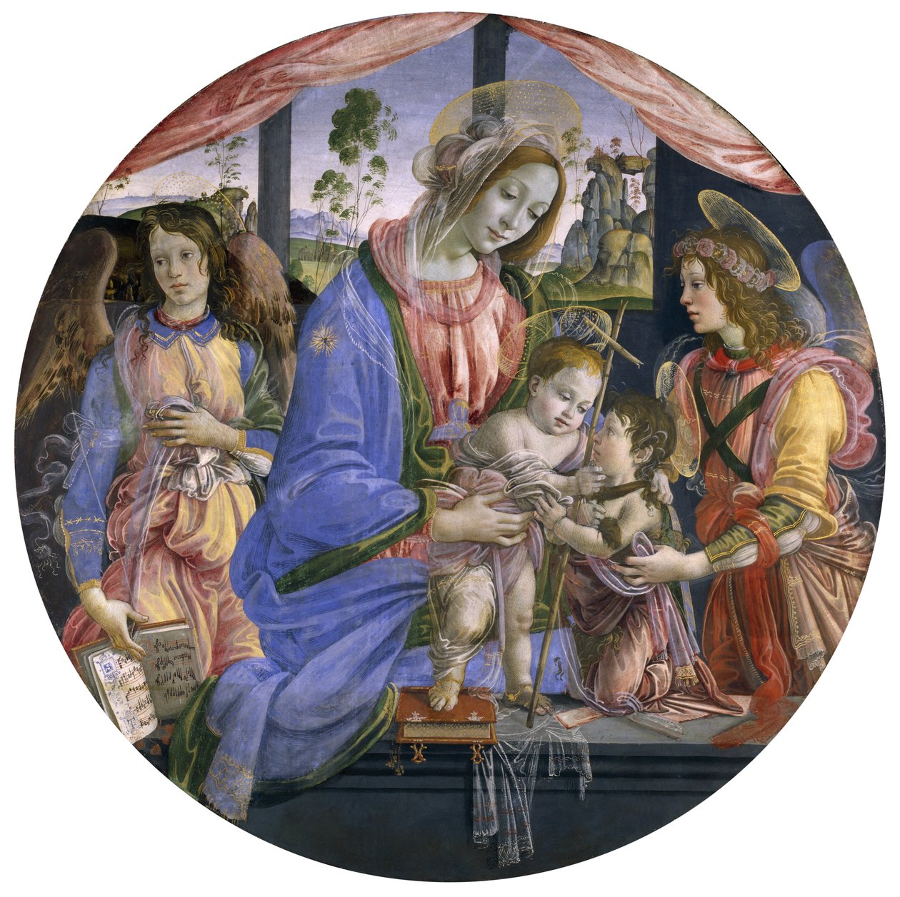 Madona s dítětem s nemluvnětem sv. Jana a dvěma anděly, polovina 80. let 14. století (tempera na panelu) od Filippino Lippi