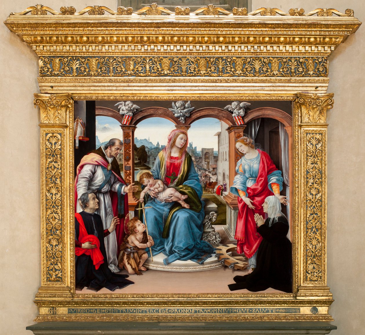 Panna s dítětem a svatý Jan Křtitel, svatý Martin a svatá Kateřina Alexandrijská. Oltář Nerli (tempera na panelu od Filippino Lippi