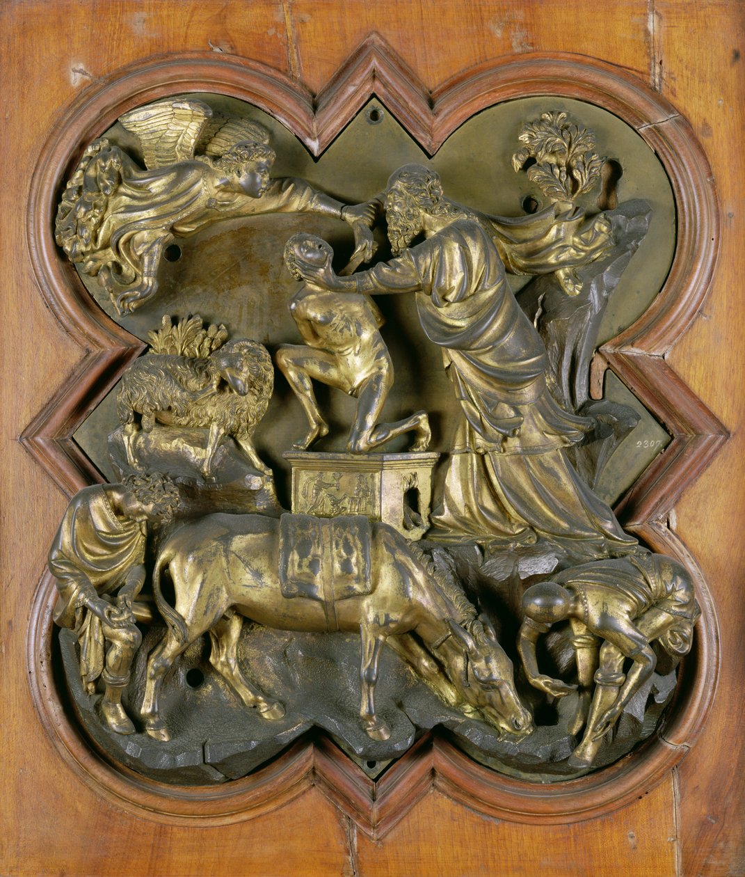 Obětování Izáka, bronzový soutěžní reliéf pro dveře křtitelnice, Florencie, 1401 (bronz) od Filippo Brunelleschi