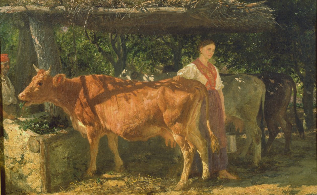 Tři krávy krmení, 1860 od Filippo Palizzi