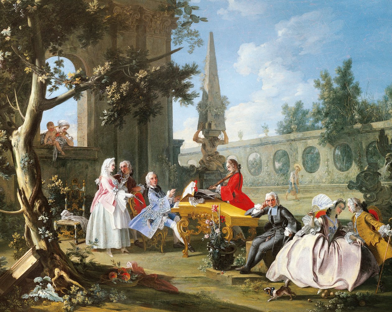 Koncert v zahradě od Filippa Falciatore (aktivní 1737-1768), olej na plátně, 75,8 x 102 cm, Detail, Itálie, cca 1750 od Filippo Falciatore