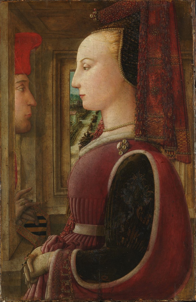 Portrét ženy s mužem u okna od Filippo Lippi