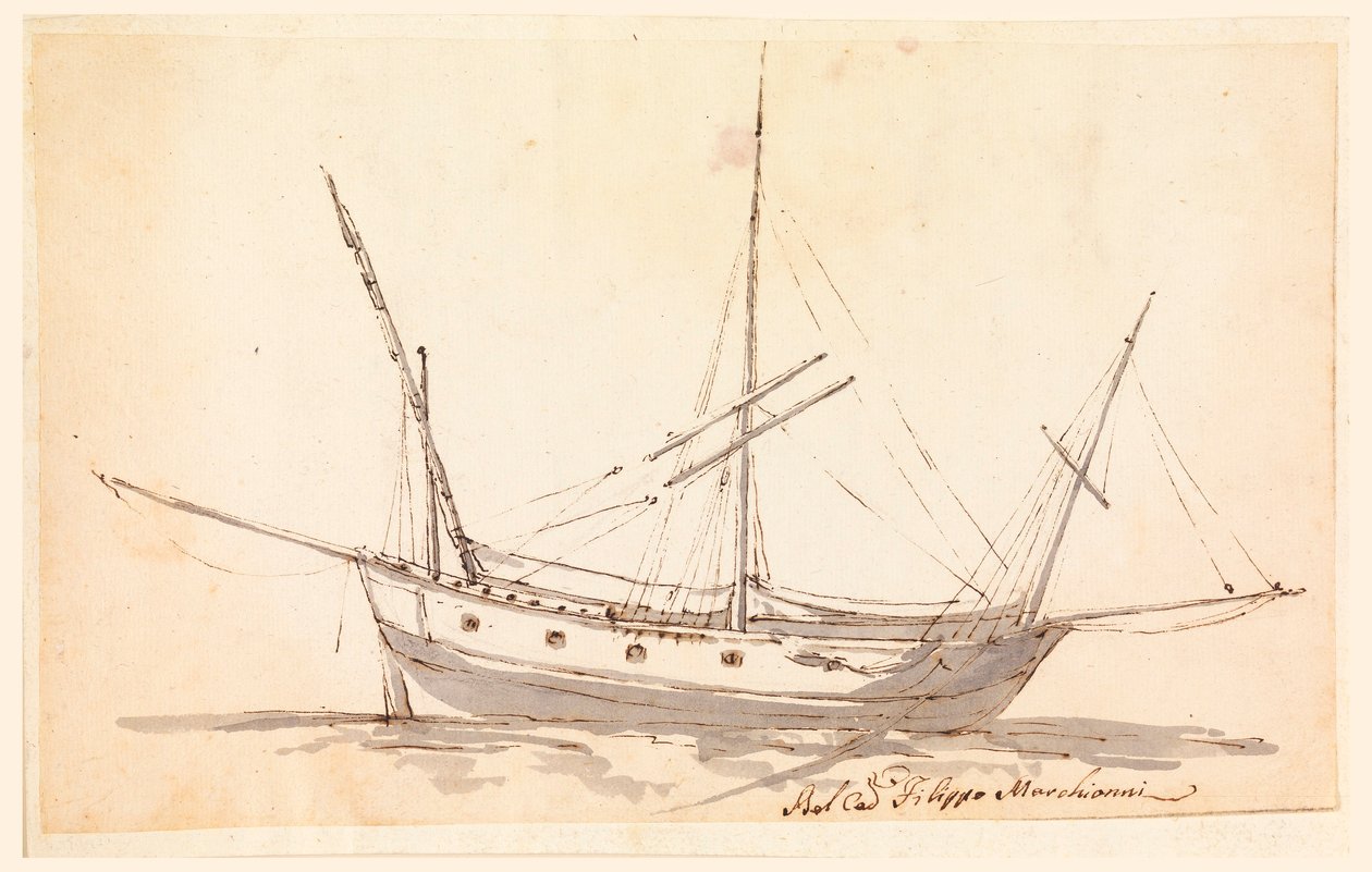 Kresba, Plachetnice, asi 1780 od Filippo Marchionni