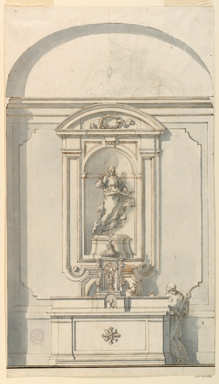 Kresba, Oltář se svatostánkem a dvěma kněžími v rozhovoru, 1750-75 od Filippo Marchionni