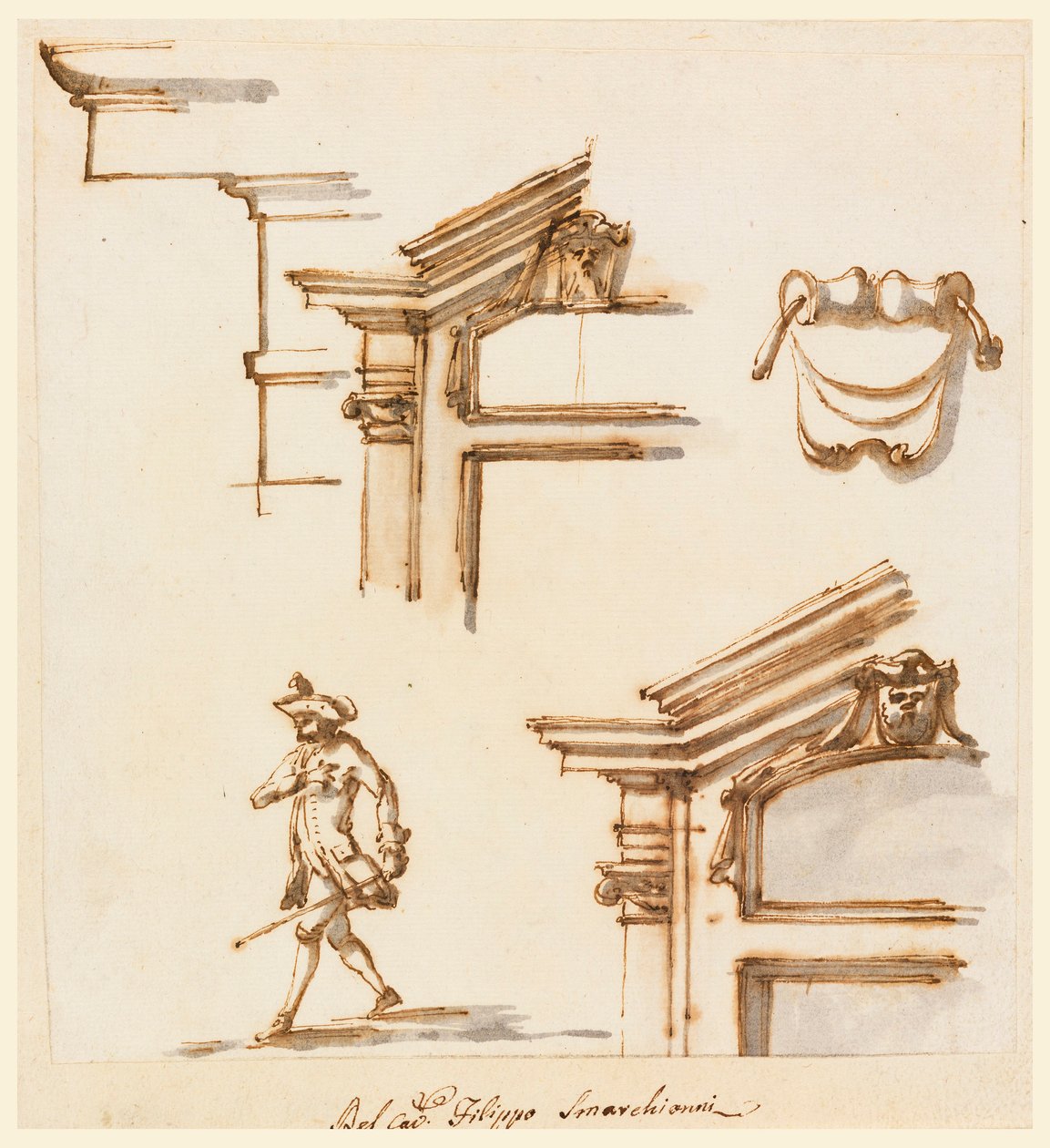 Kresba, architektonické detaily a figurální studie, 1760-75 od Filippo Marchionni