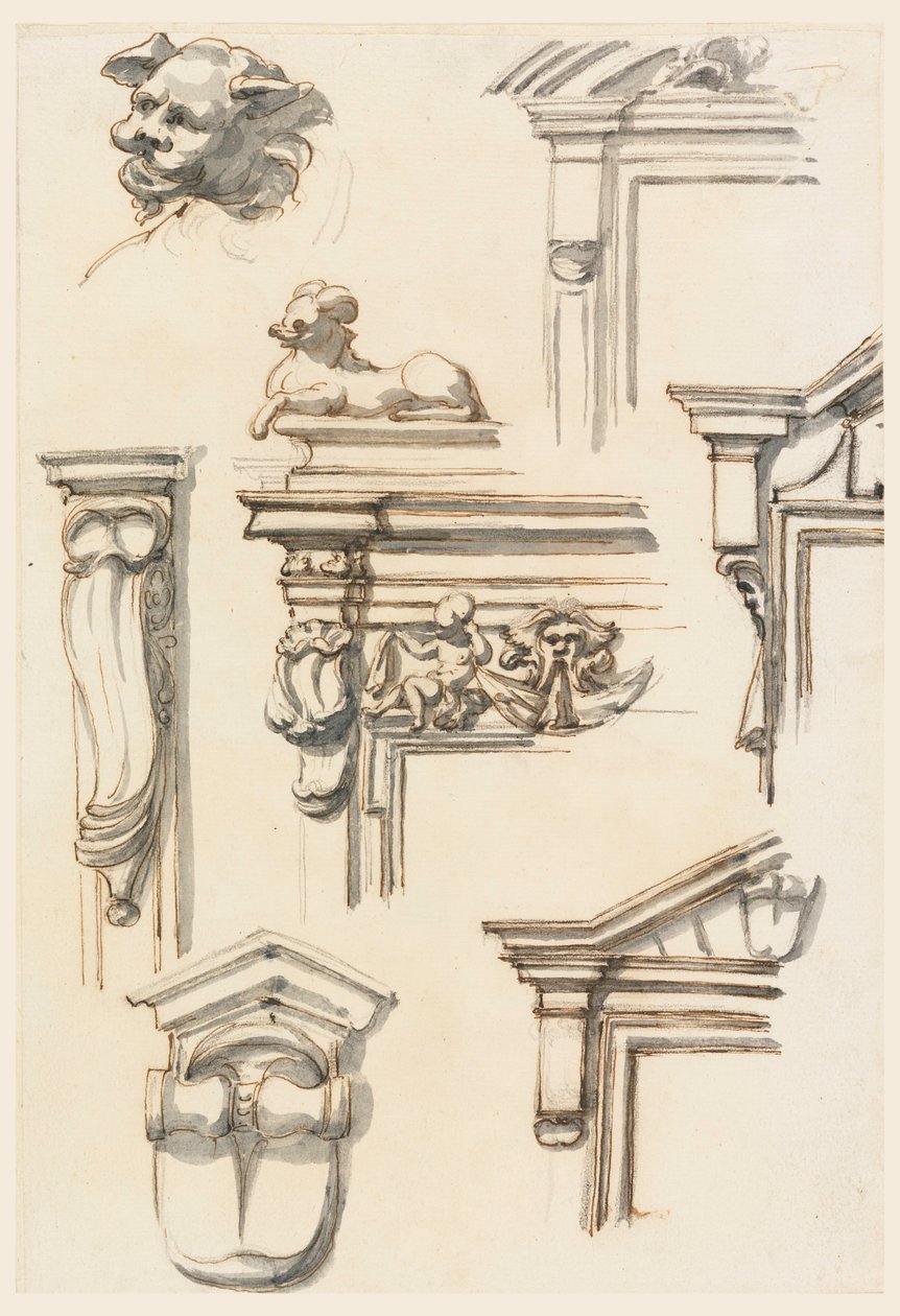 Kresba, architektonické studie, 1750-75 od Filippo Marchionni