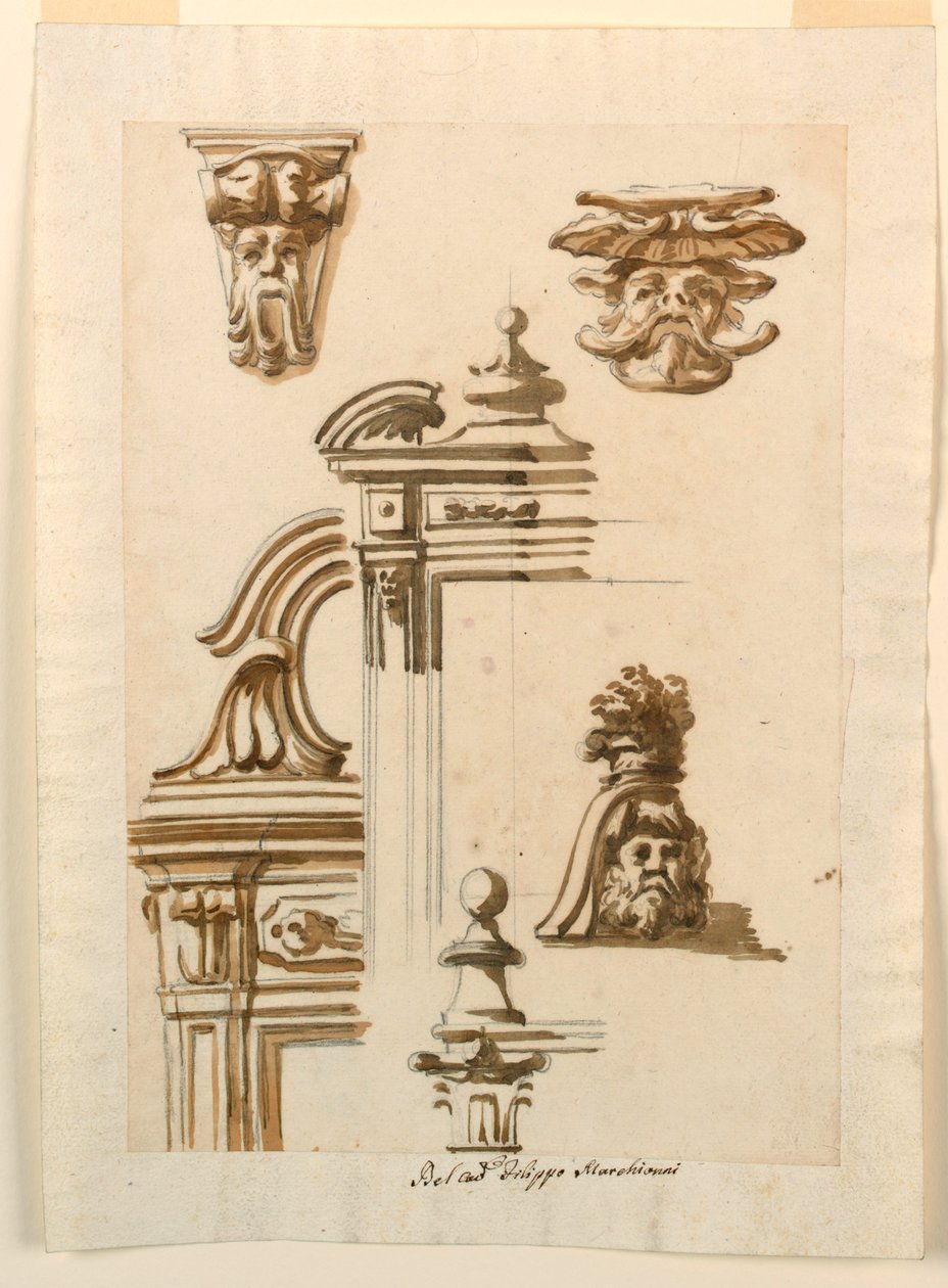 Kresba, architektonické studie, 1750-90 od Filippo Marchionni