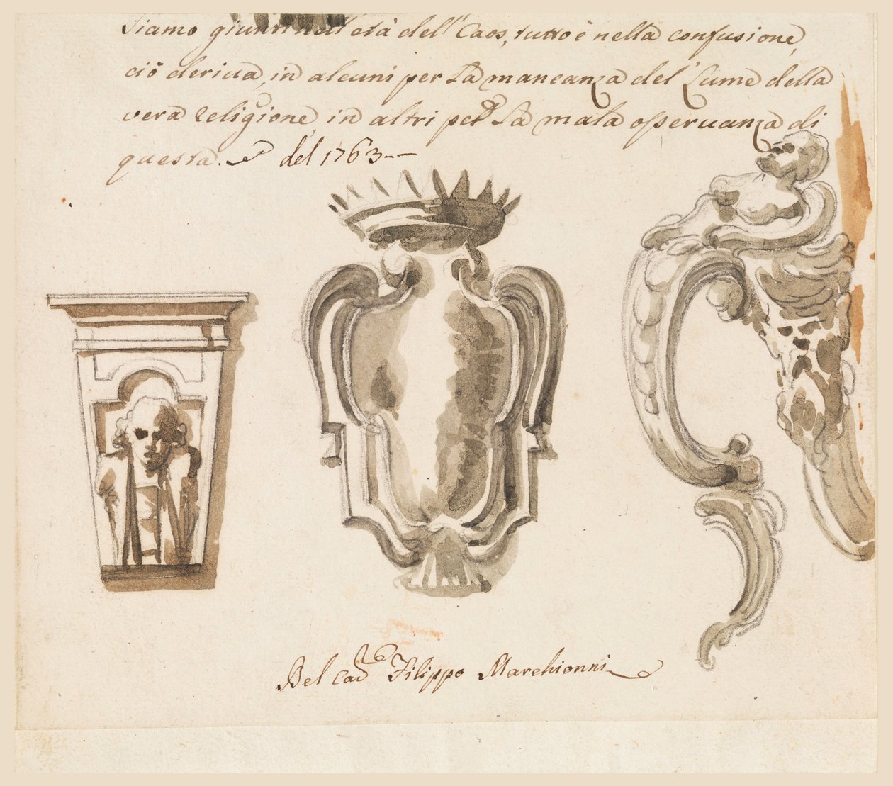 Kresba, Návrh konzoly a rozety, 1763 od Filippo Marchionni