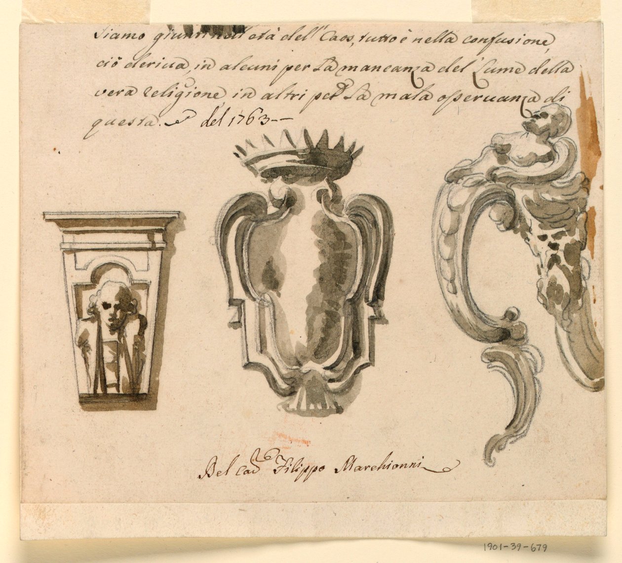 Kresba, Návrh konzoly a rozety, 1763 od Filippo Marchionni