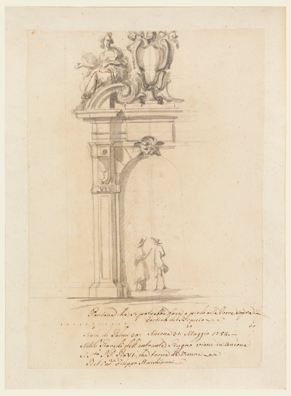 Kresba, Návrh brány pro přijetí papeže Pia VI. při návratu z Německa v Anconě, květen 1782 od Filippo Marchionni